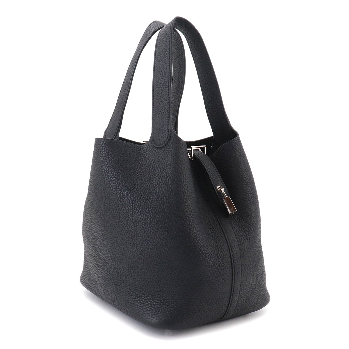 Picotin Lock MM Hand Bag Taurillon Clemence Black Purse