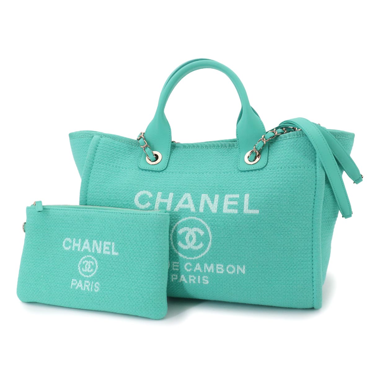 Deauville Small Shopping Tote Chain Shoulder Bag Blue AS3257