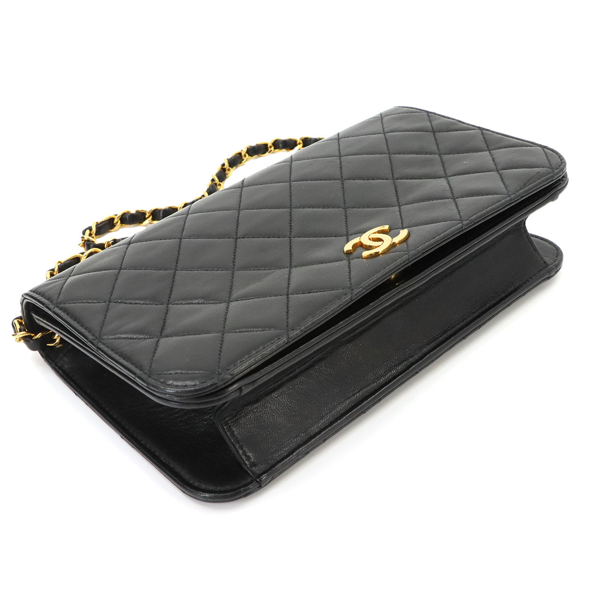Matelasse Chain Shoulder Bag Leather Black A03568 Vintage