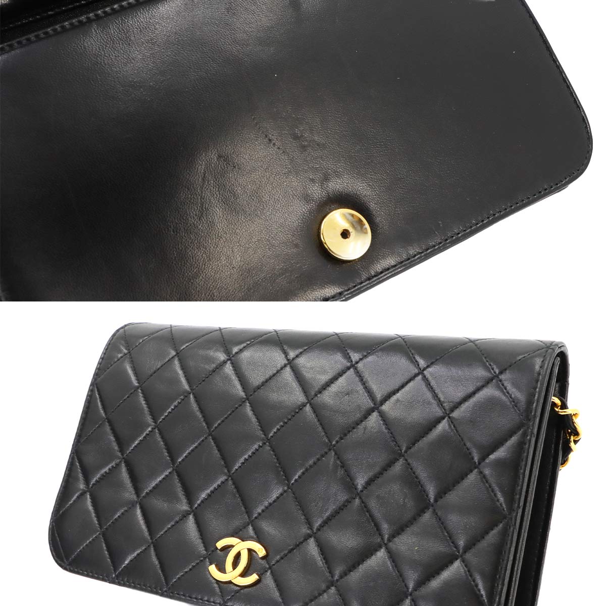 Matelasse Chain Shoulder Bag Leather Black A03568 Vintage