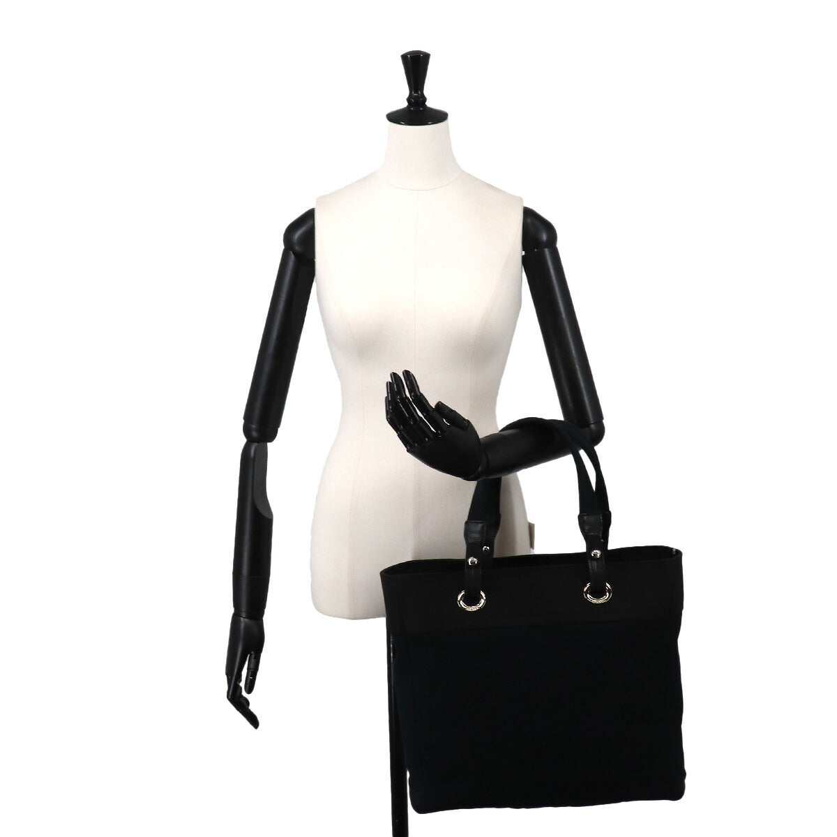 Paris Biarritz MM Tote Bag Canvas Nylon Leather Black A34209