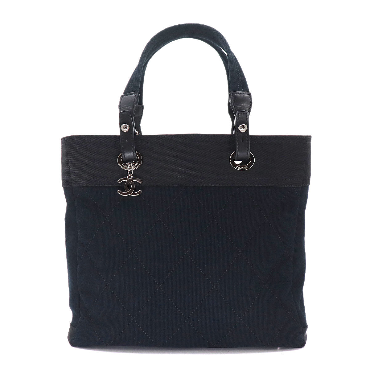 Paris Biarritz MM Tote Bag Canvas Nylon Leather Black A34209