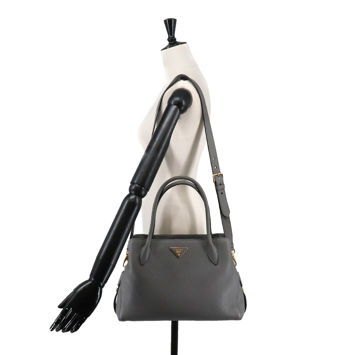 2way Hand Shoulder Bag Leather gray Purse