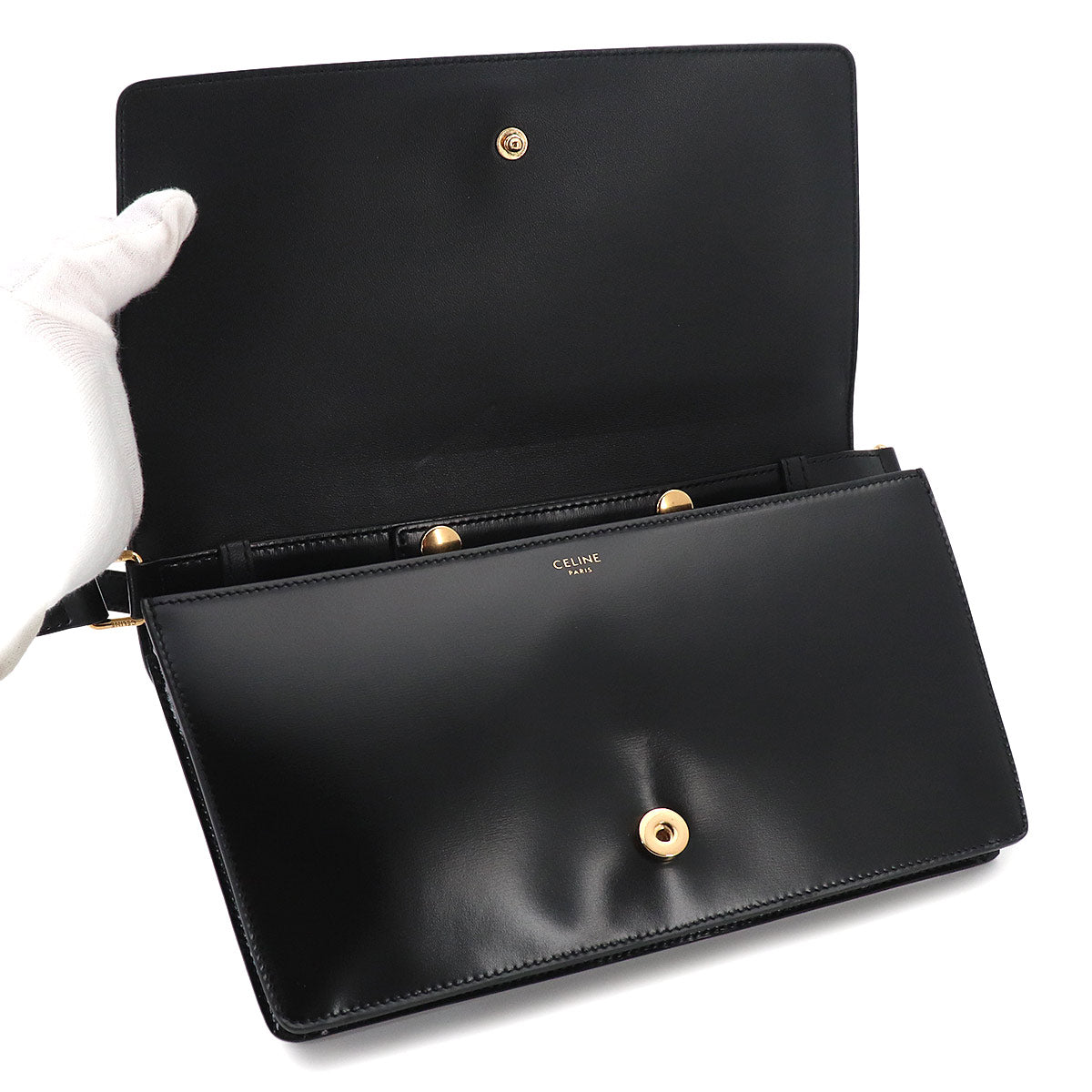 Triomphe Trapeze Shoulder Clutch Bag Leather Black 199283BF4