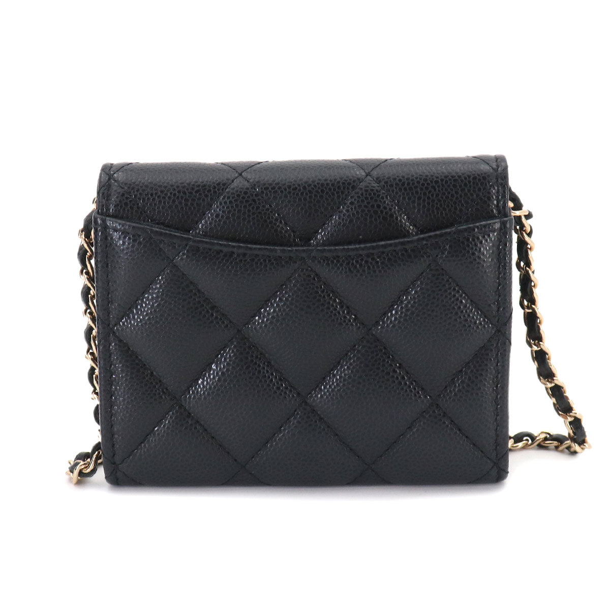Matelasse Chain Coin Purse Case Leather Black AP0238