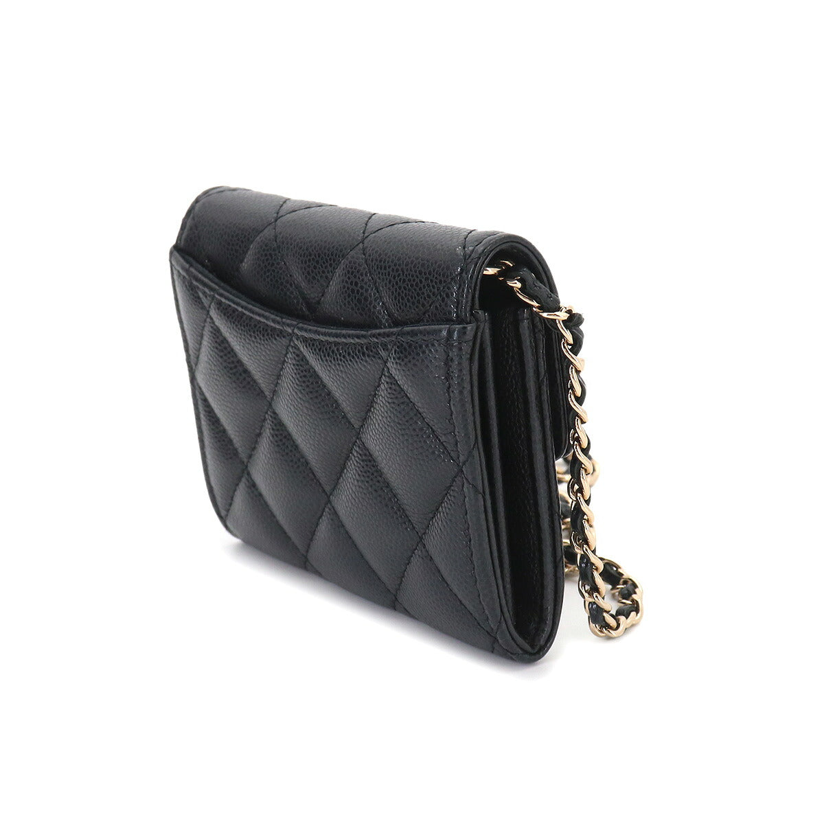 Matelasse Chain Coin Purse Case Leather Black AP0238