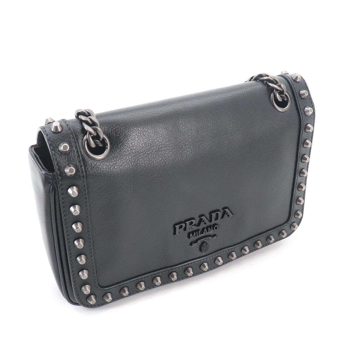 Studsa Chain Shoulder Bag Leather Black 1BD147 Purse