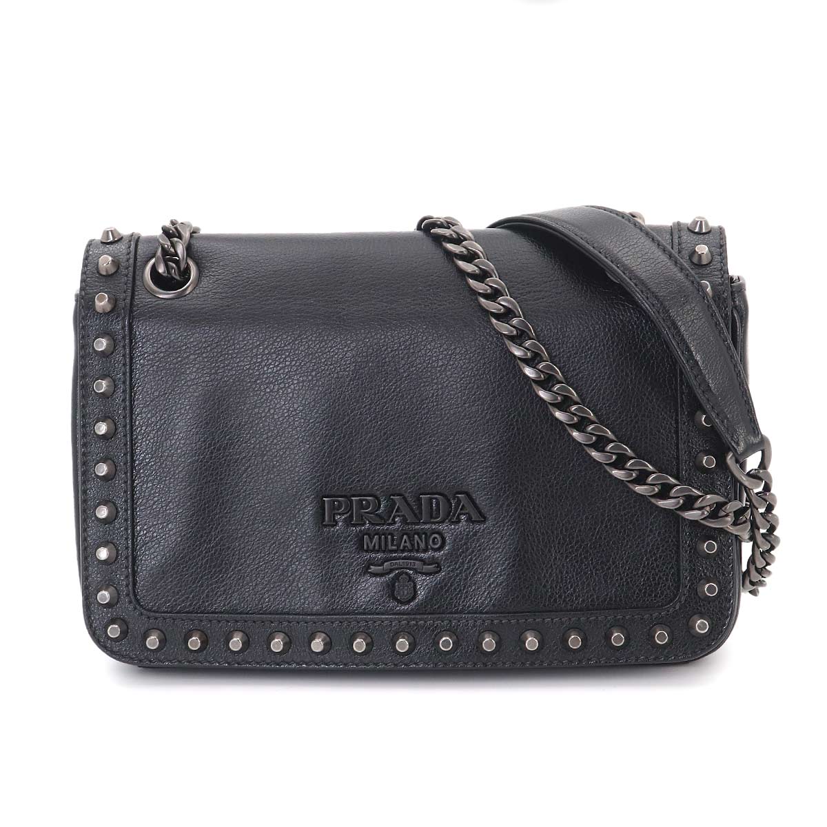 Studsa Chain Shoulder Bag Leather Black 1BD147 Purse
