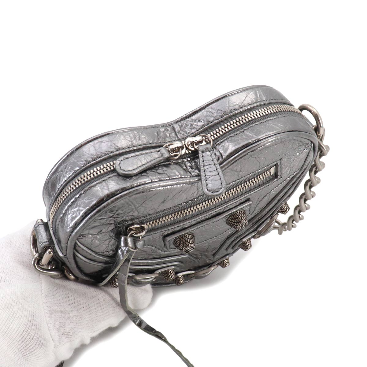 Le Cagole Heart Mini Shoulder Bag Metallic Silver 722781