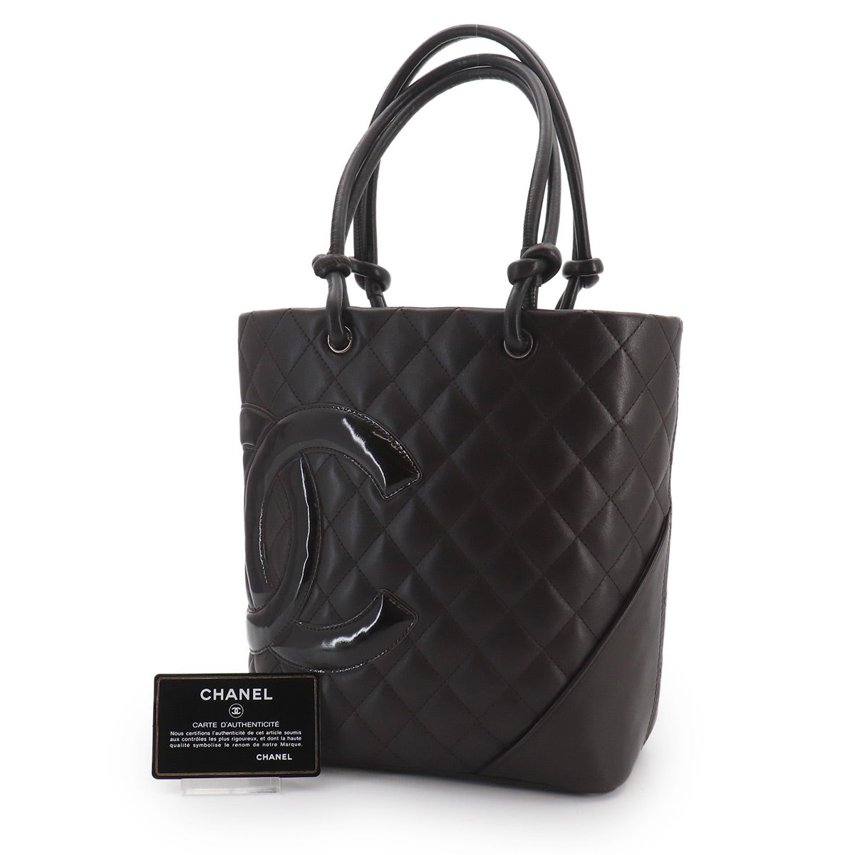 Cambon Line Medium Tote Bag Leather Enamel Brown A25167 Purse