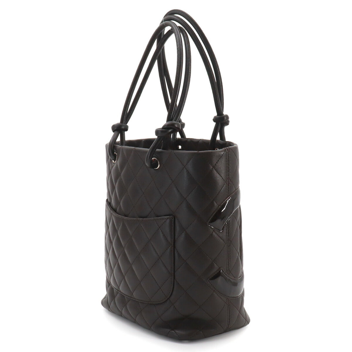Cambon Line Medium Tote Bag Leather Enamel Brown A25167 Purse