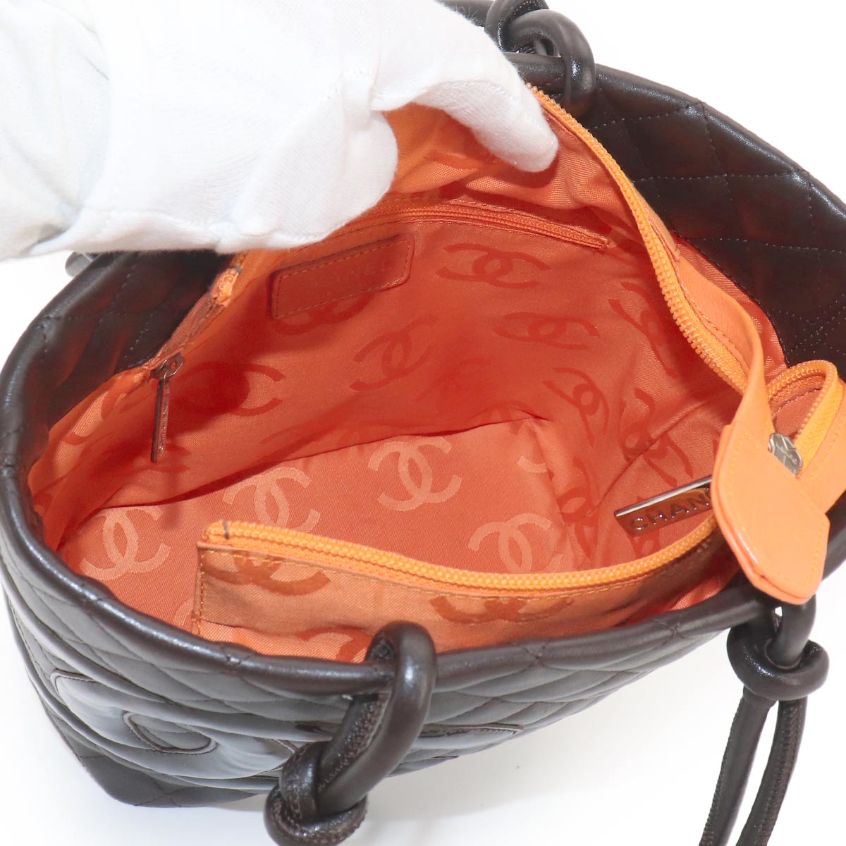 Cambon Line Medium Tote Bag Leather Enamel Brown A25167 Purse
