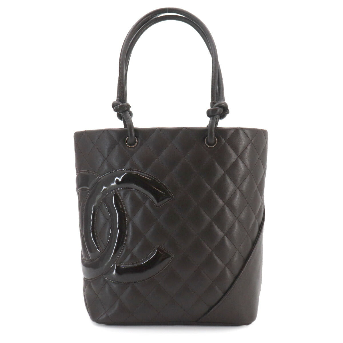 Cambon Line Medium Tote Bag Leather Enamel Brown A25167 Purse