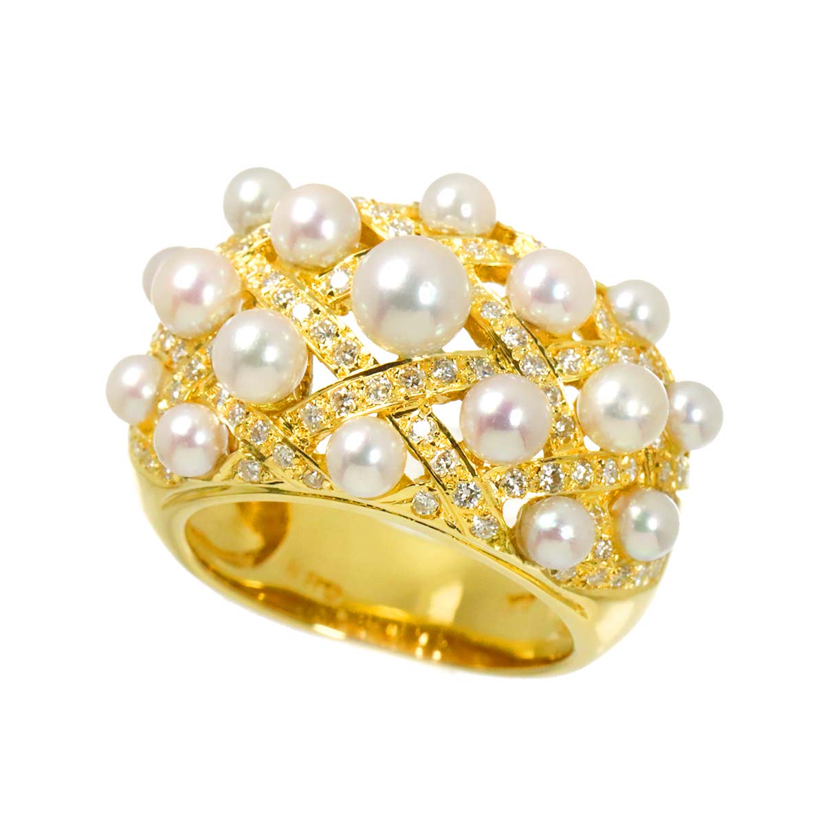 Akoya Pearl 4.9mm-3.0mm Diamond 0.62ct Ring 18K K18 YG 750 5.75-6(US)