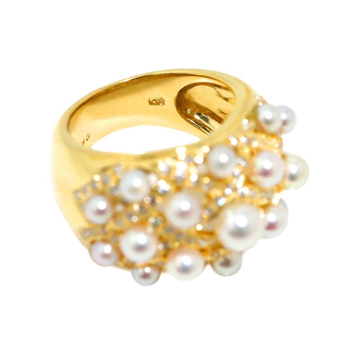 Akoya Pearl 4.9mm-3.0mm Diamond 0.62ct Ring 18K K18 YG 750 5.75-6(US)