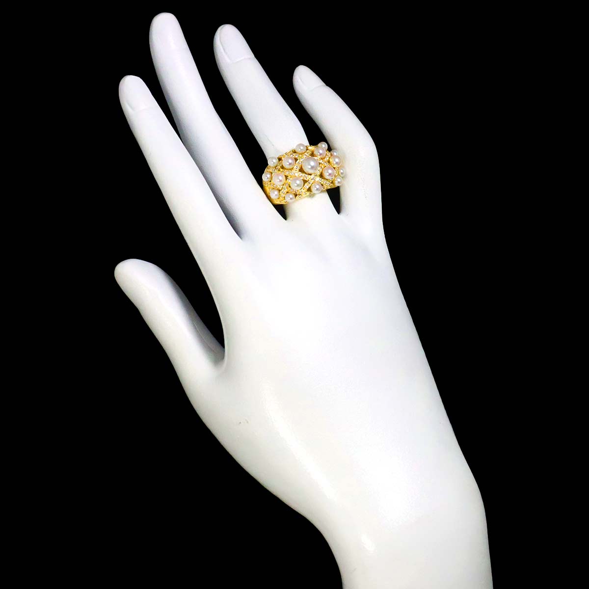 Akoya Pearl 4.9mm-3.0mm Diamond 0.62ct Ring 18K K18 YG 750 5.75-6(US)