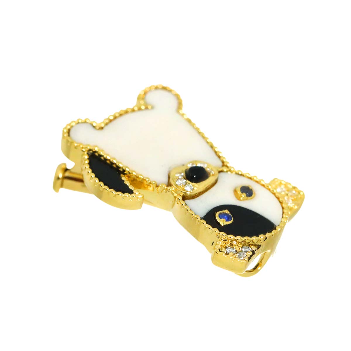 Diamond 0.05ct Sapphire 0.02ct Brooch 18K YG Yellow Gold 750