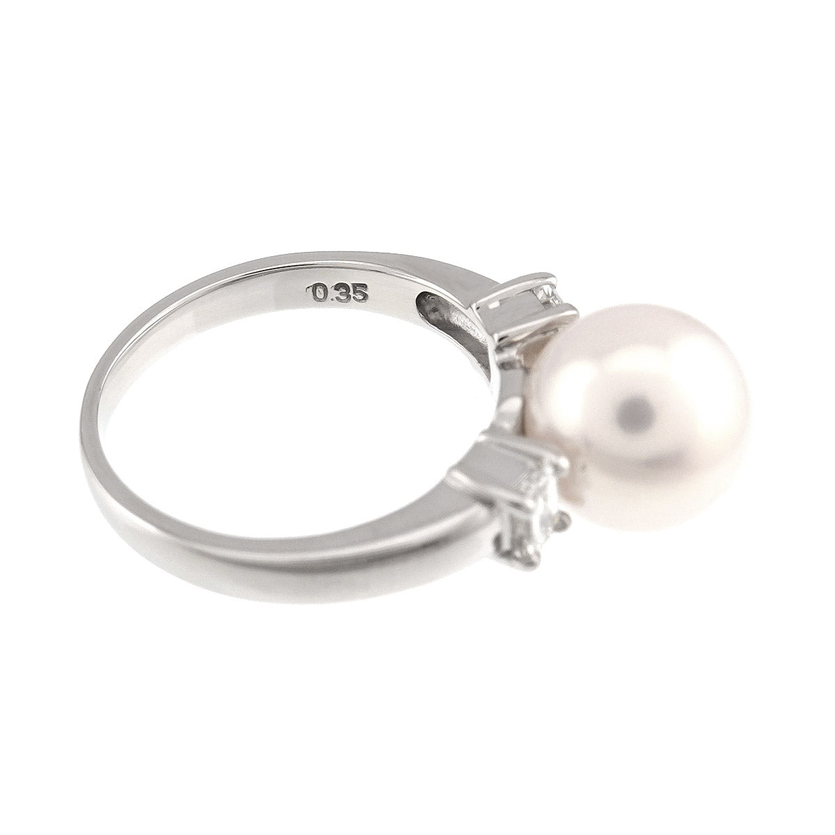 Akoya Pearl 9.1mm Diamond 0.35ct Ring Pt size4.75-5(US)
