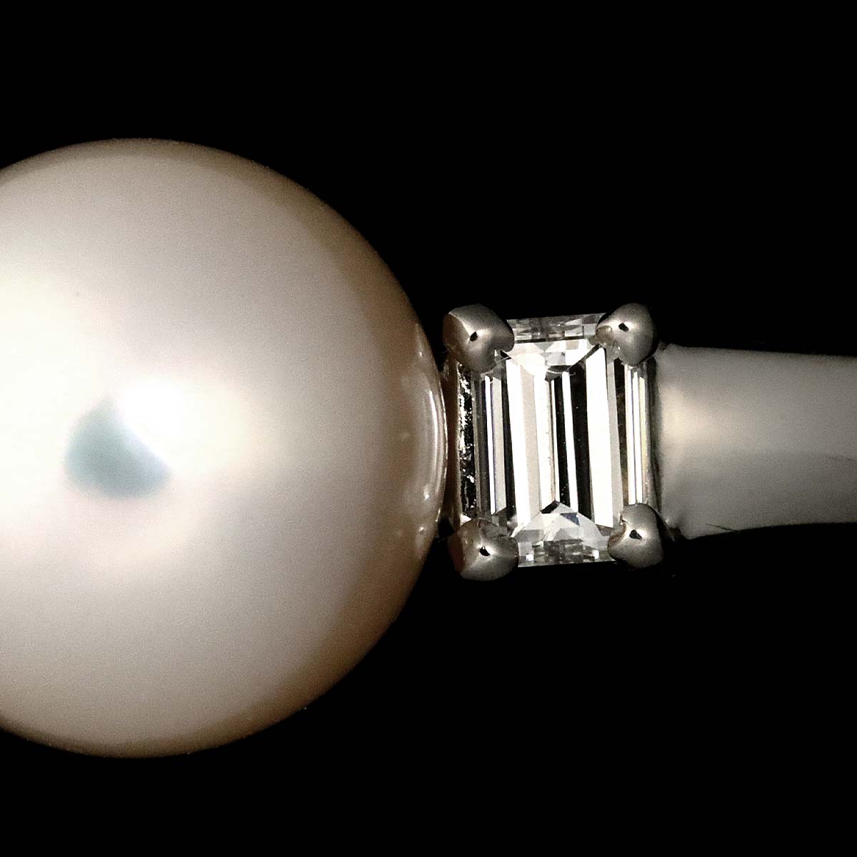 Akoya Pearl 9.1mm Diamond 0.35ct Ring Pt size4.75-5(US)