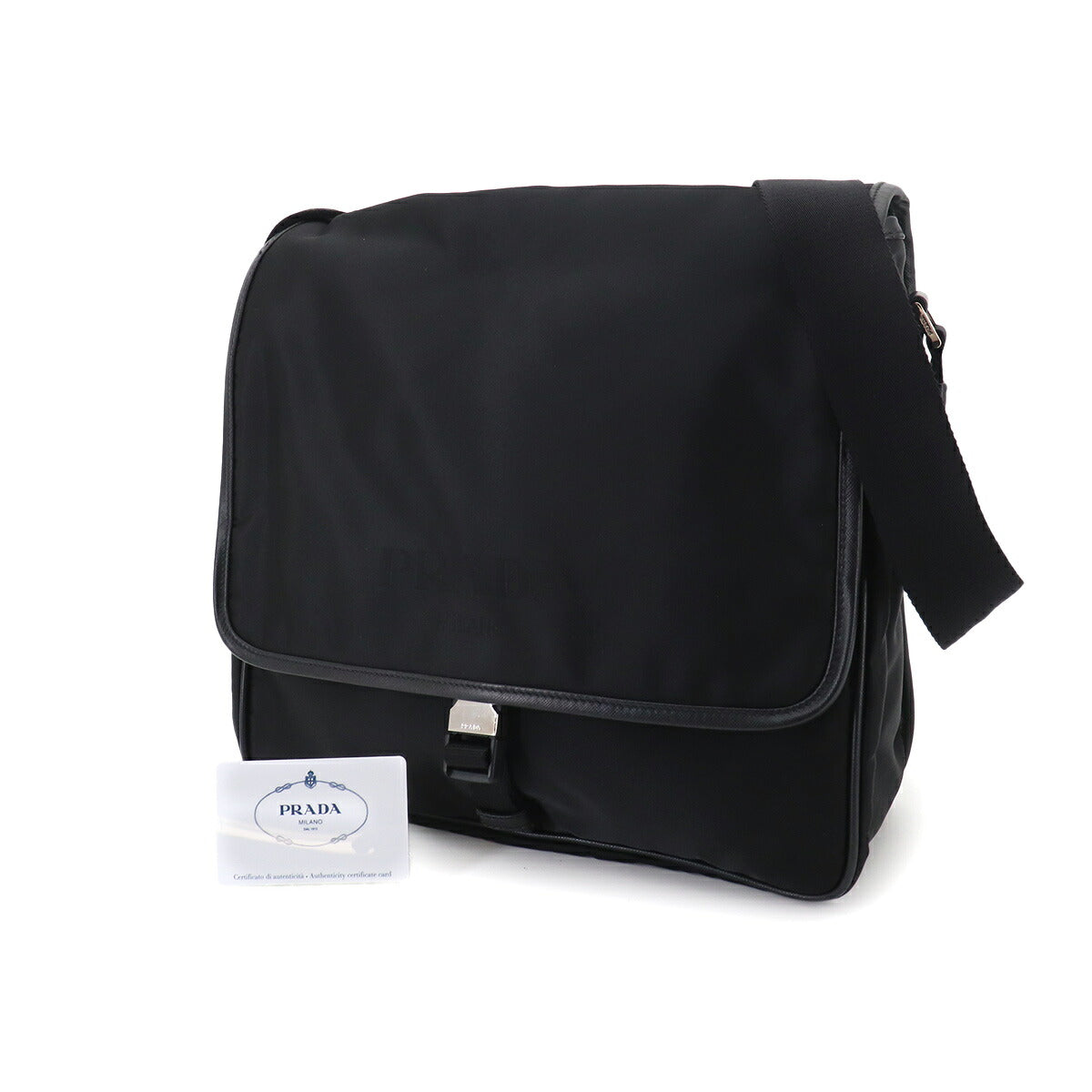 Messenger Shoulder Bag Nylon Saffiano Leather Nero Black V166