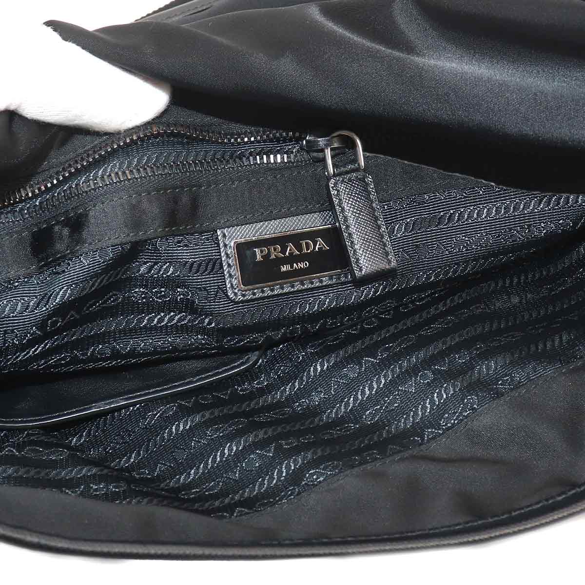 Messenger Shoulder Bag Nylon Saffiano Leather Nero Black V166