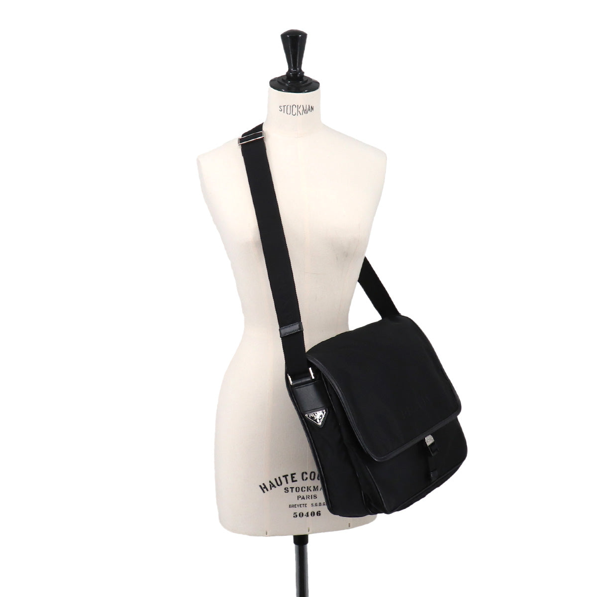 Messenger Shoulder Bag Nylon Saffiano Leather Nero Black V166
