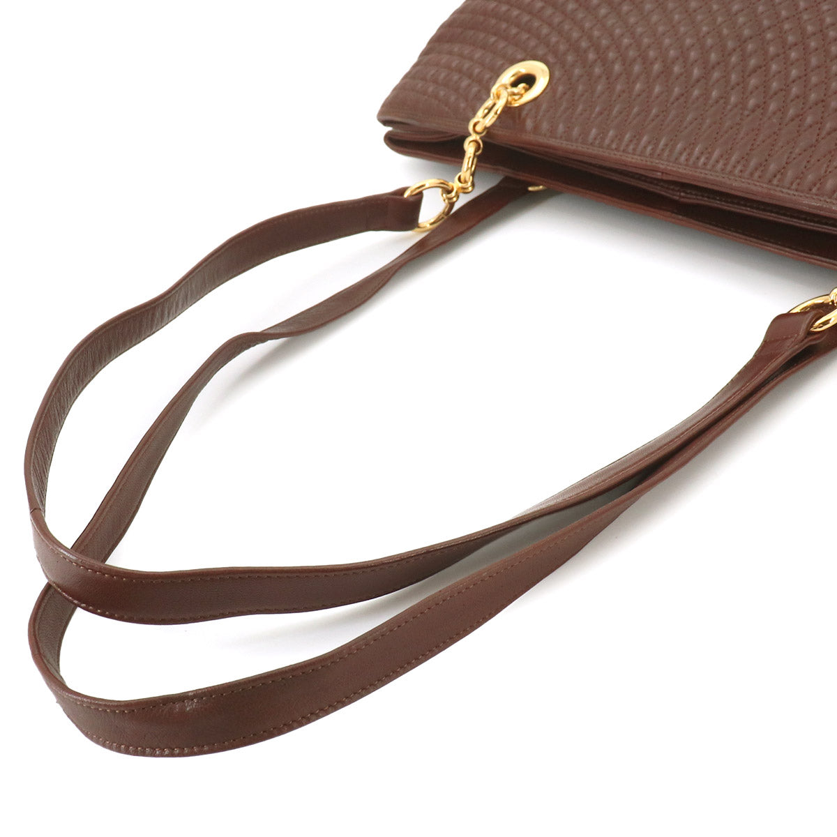 BALLY Chain Tote Bag Leather Brown Purse