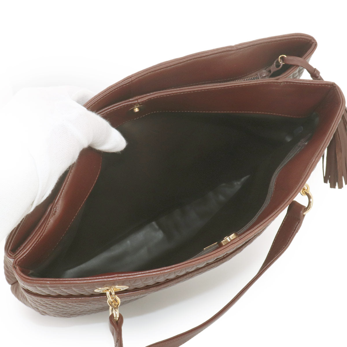 BALLY Chain Tote Bag Leather Brown Purse