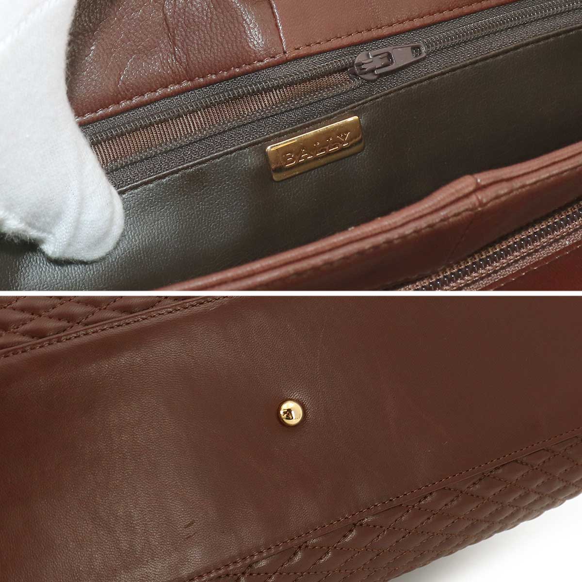 BALLY Chain Tote Bag Leather Brown Purse