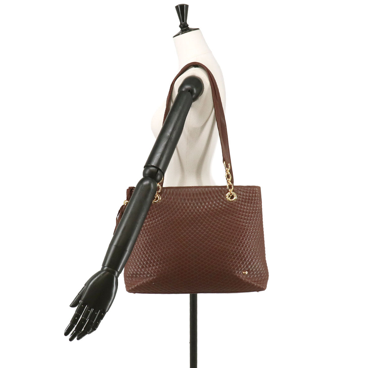 BALLY Chain Tote Bag Leather Brown Purse