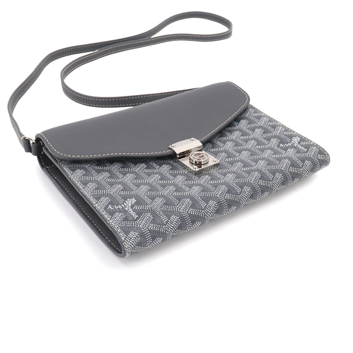 Chypre Pouch Wallet Shoulder Bag PVC Leather Gray Purse