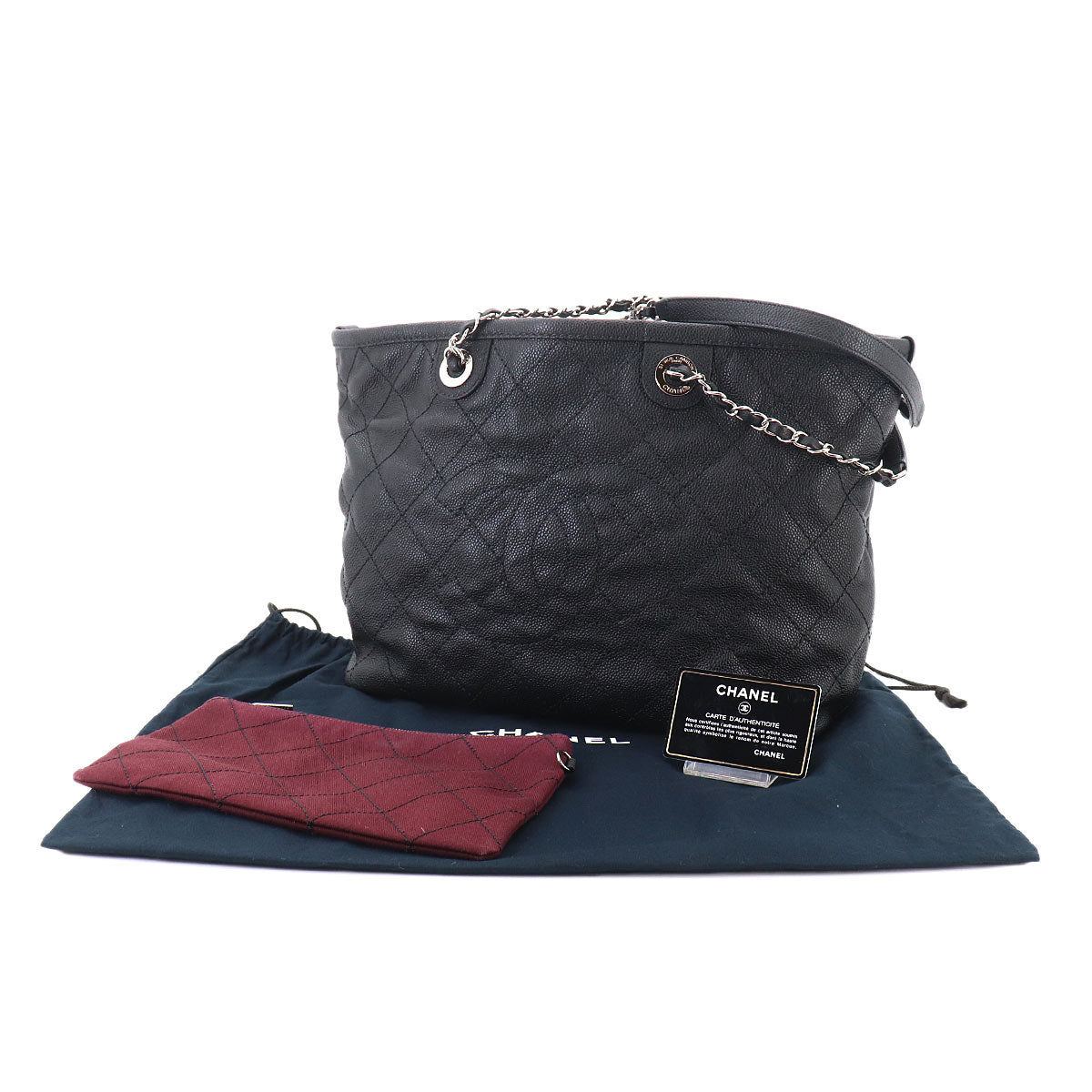 Matelasse Chain Tote Bag Leather Black A92754 Pouch