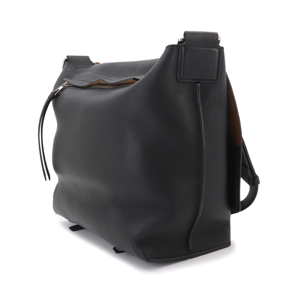 Military Messenger Shoulder Bag Leather Black Purse