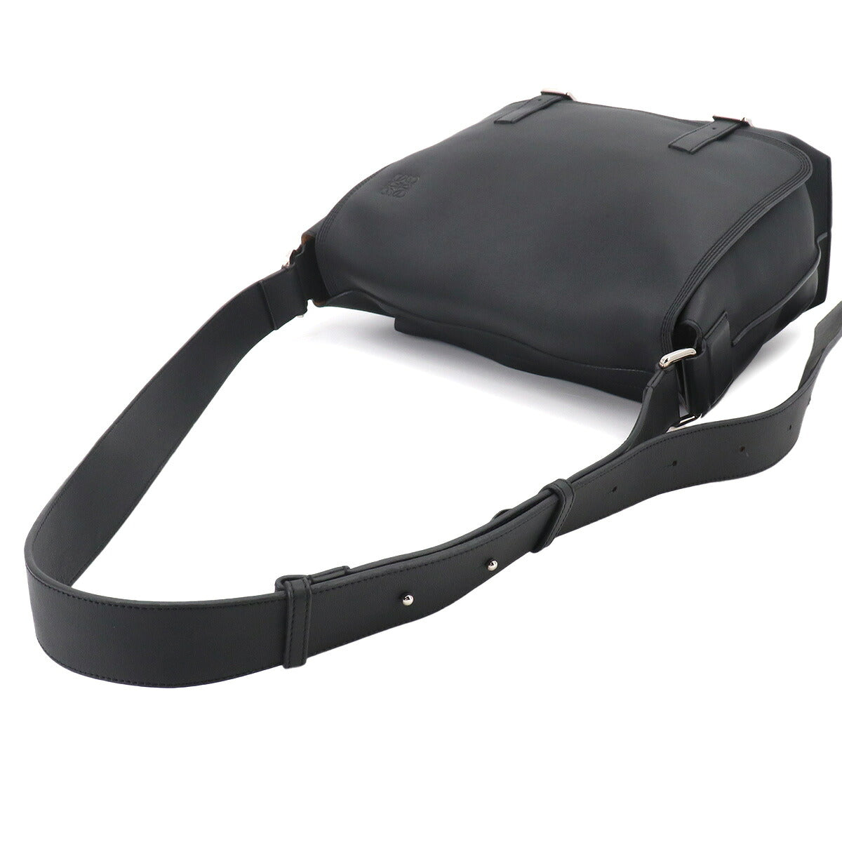 Military Messenger Shoulder Bag Leather Black Purse