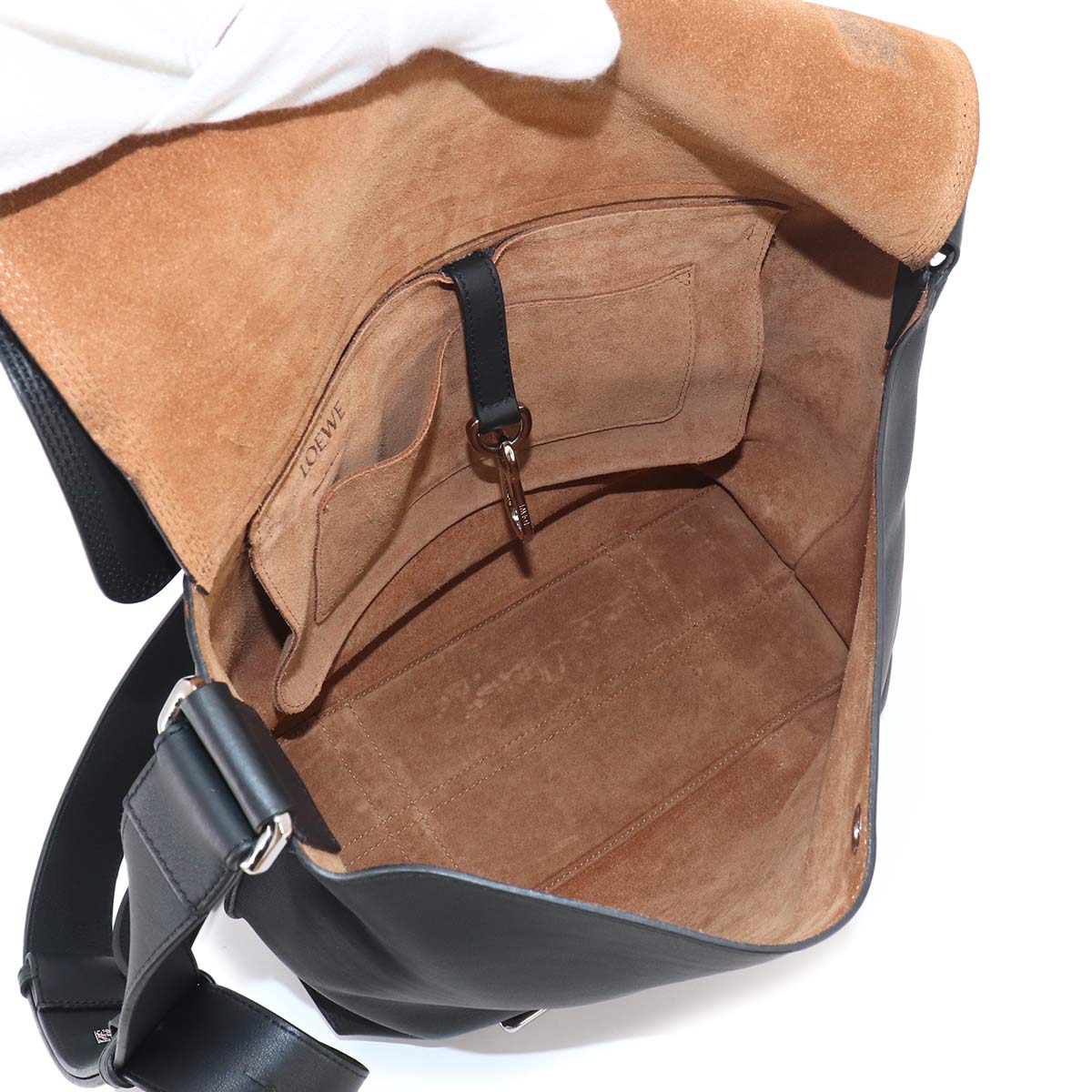 Military Messenger Shoulder Bag Leather Black Purse