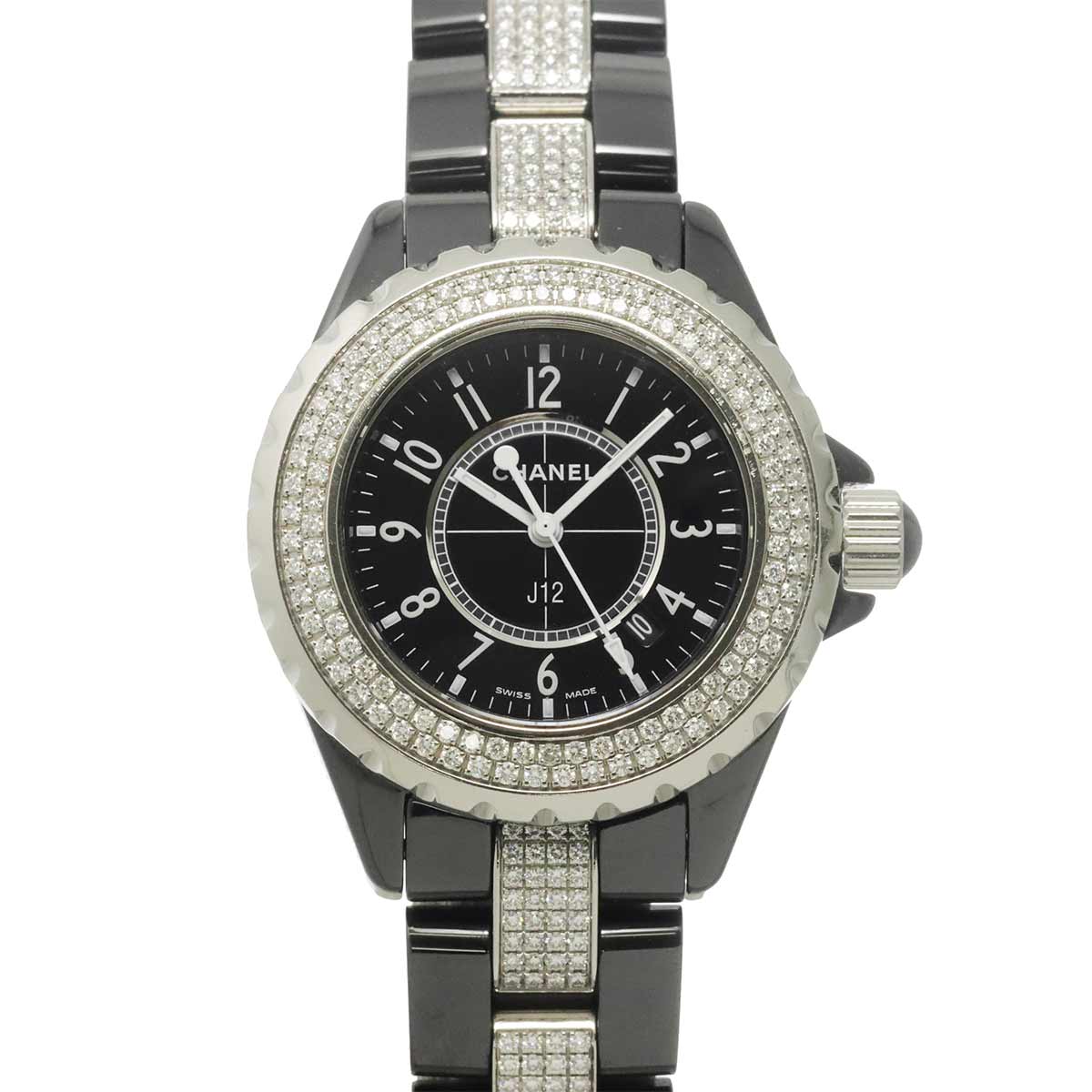 J12 33mm H1338 Diamond Date Quartz Black Dial Ladies