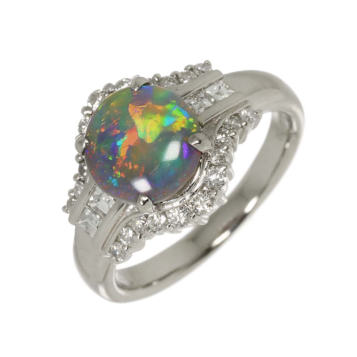 Opal 1.18ct Diamond 0.47ct Ring Pt Platinum size6(US)