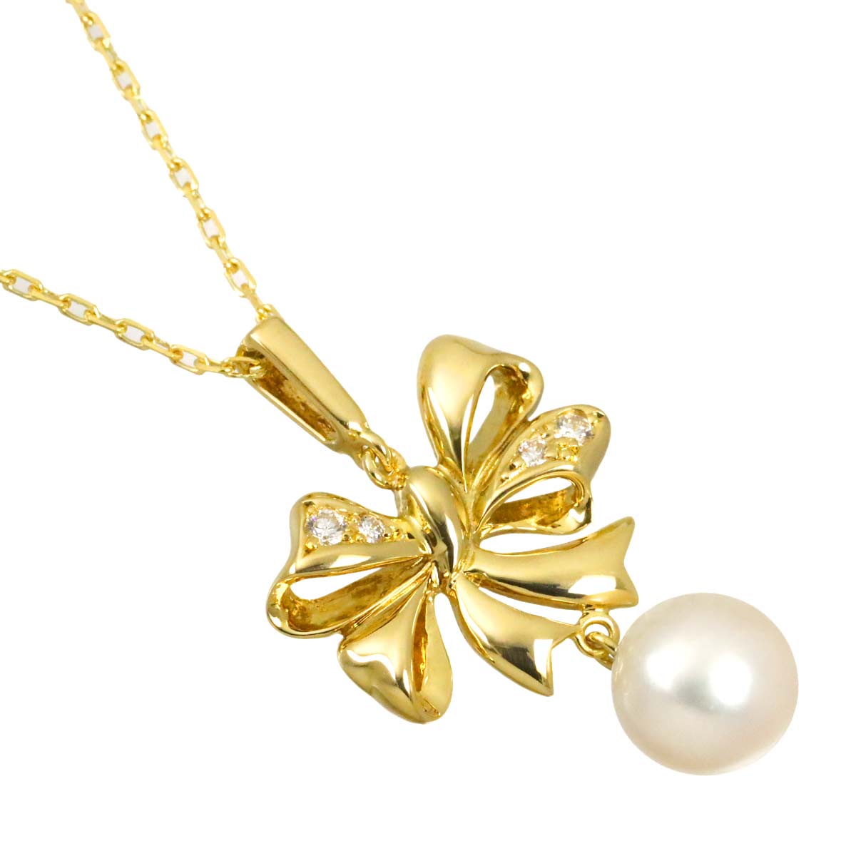 Akoya Pearl 7.5mm Diamond Necklace 18K Yellow Gold 750