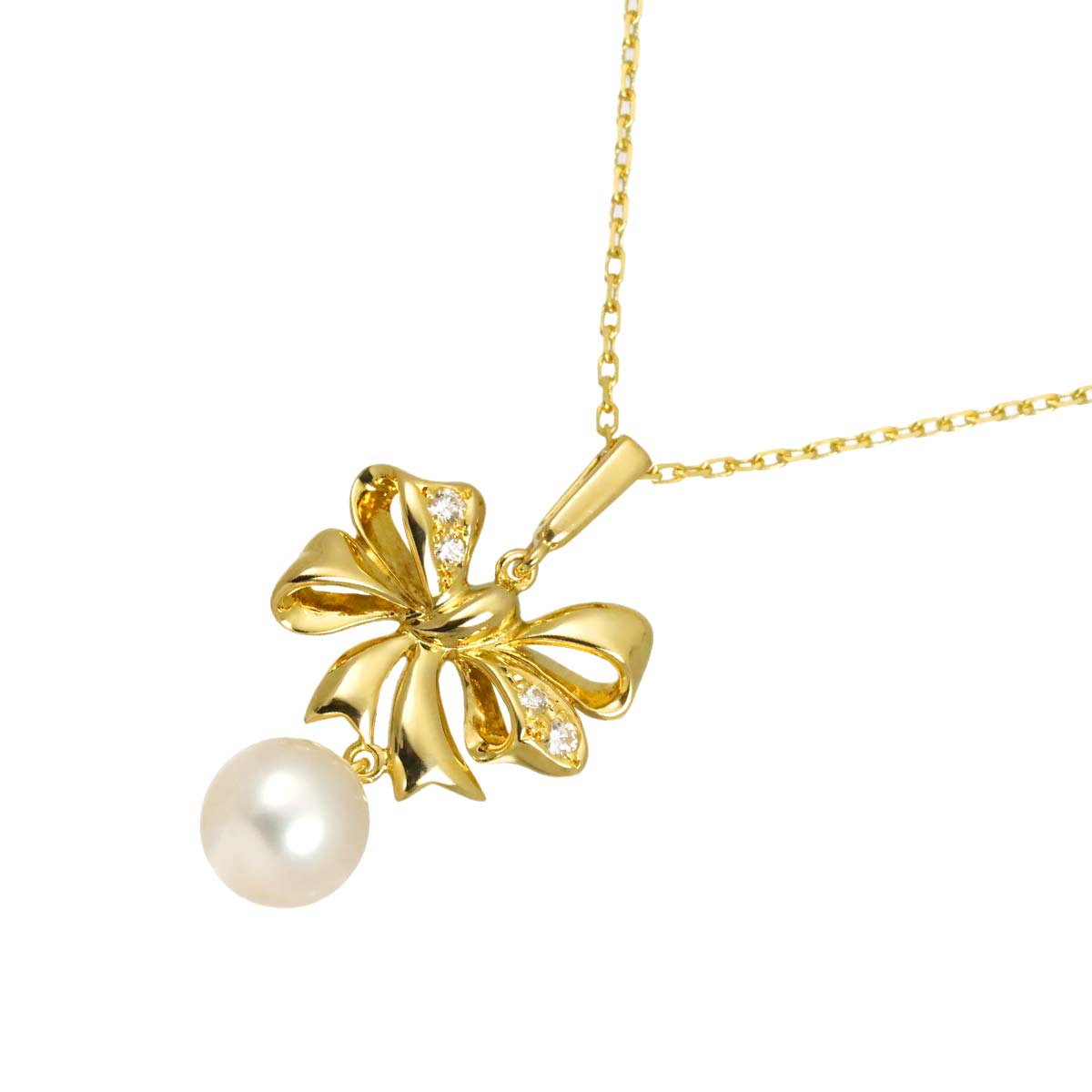 Akoya Pearl 7.5mm Diamond Necklace 18K Yellow Gold 750