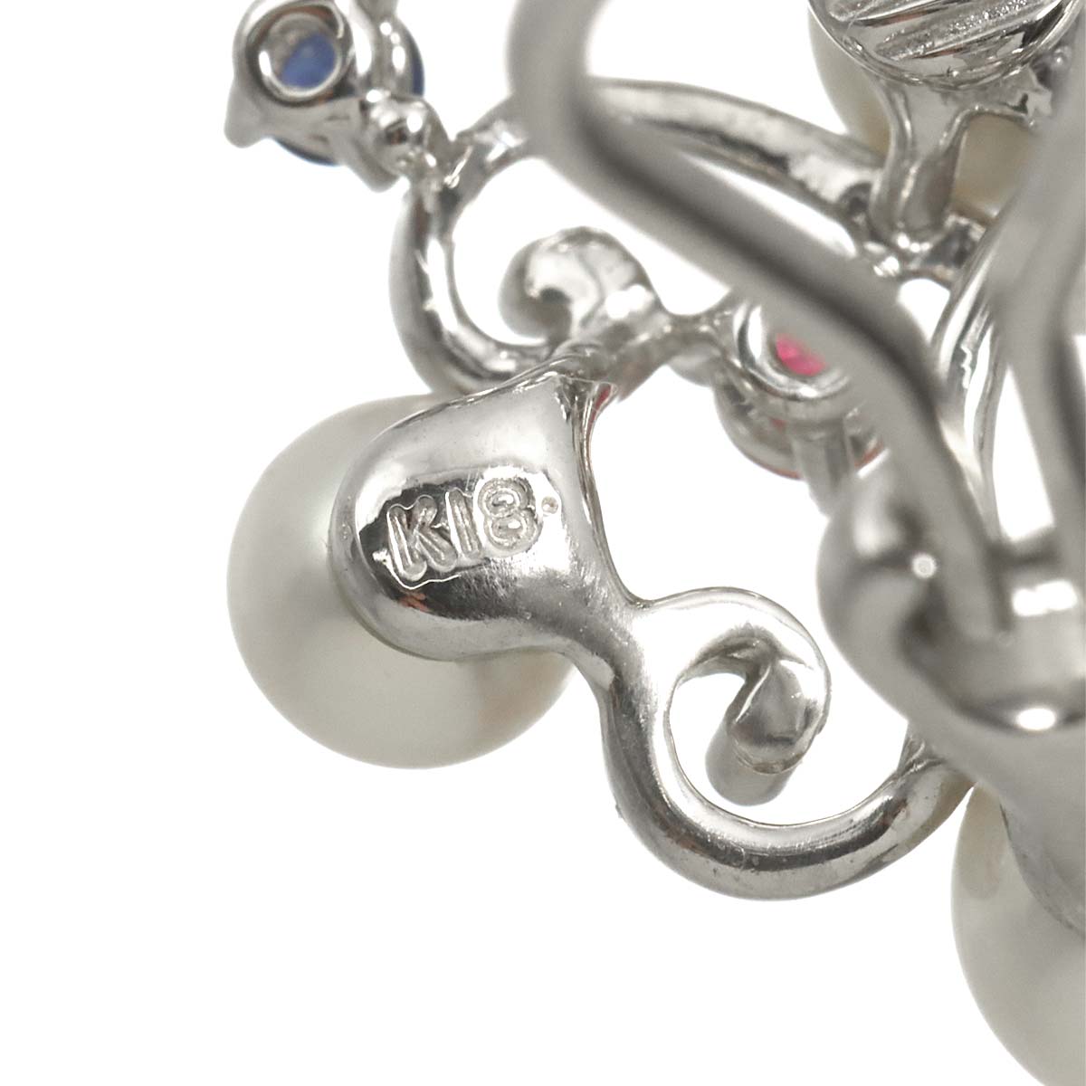 Akoya Pearl Ruby Sapphire Earrings Clip on 18K White Gold 750