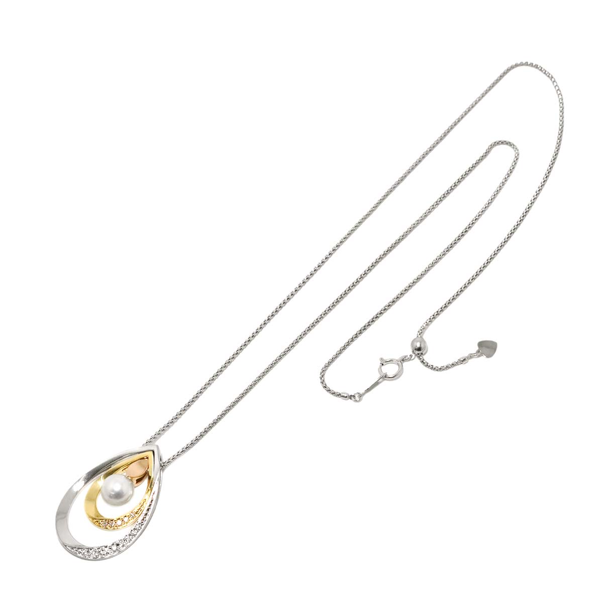 Akoya Pearl 7.4mm Daimond Necklace 18K YG PG WG 750