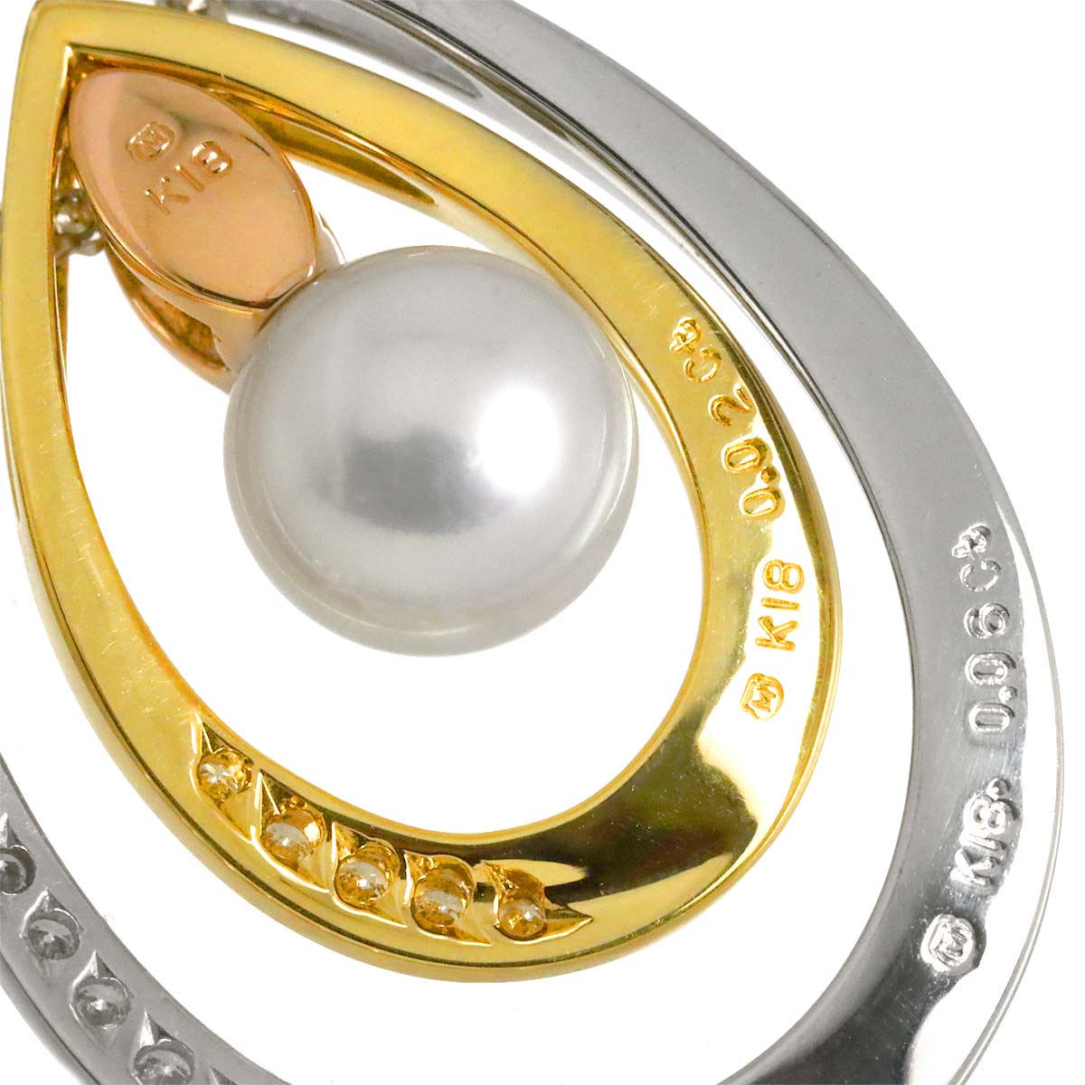 Akoya Pearl 7.4mm Daimond Necklace 18K YG PG WG 750