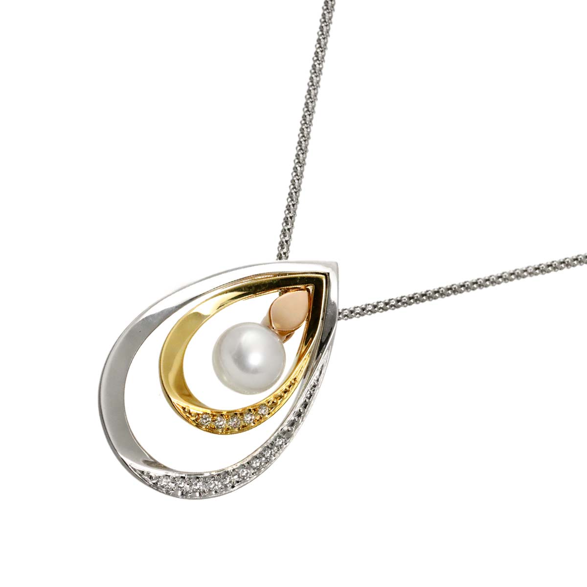 Akoya Pearl 7.4mm Daimond Necklace 18K YG PG WG 750