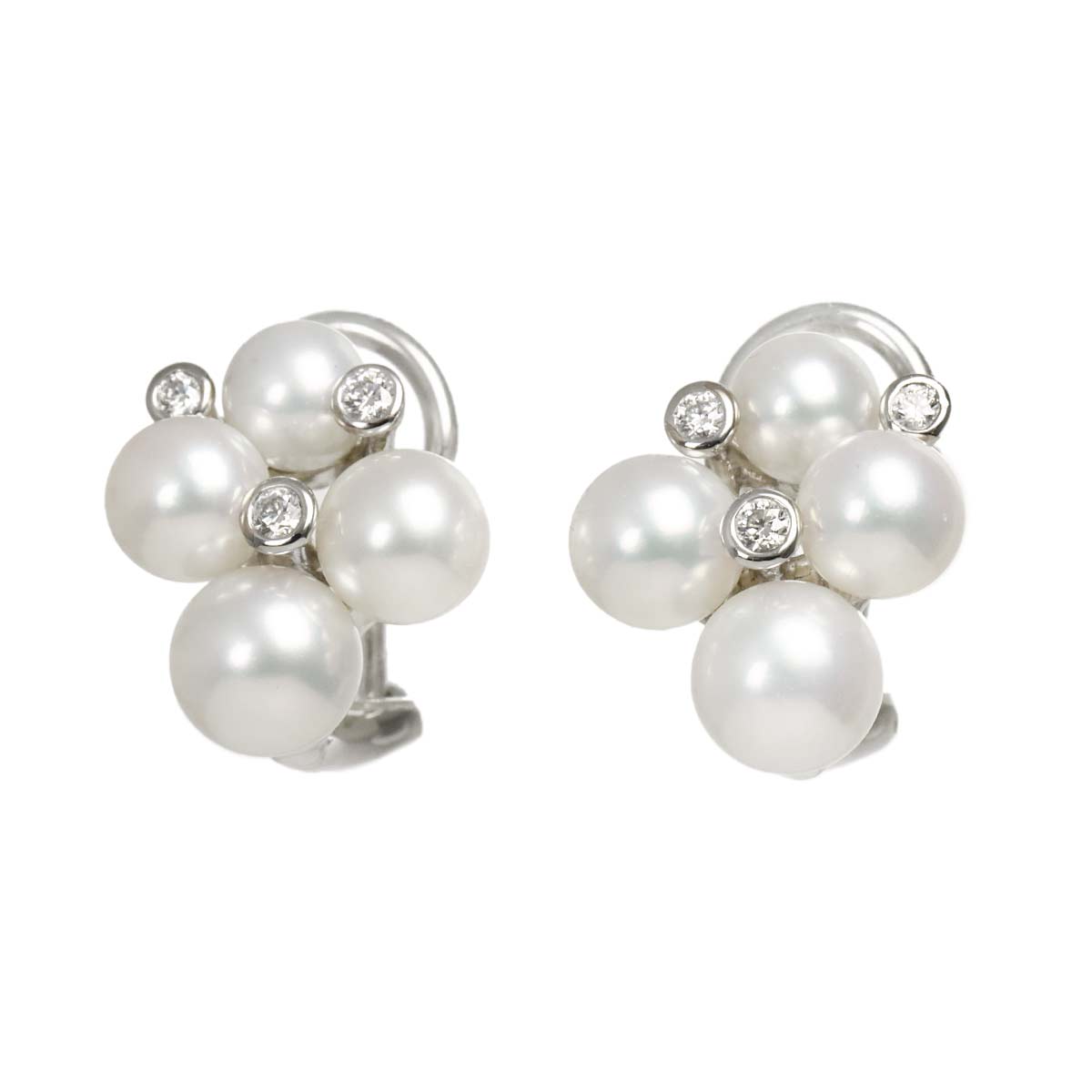 Akoya Pearl 6.0-4.7mm Diamond Earrings Clip on 18K WG 750