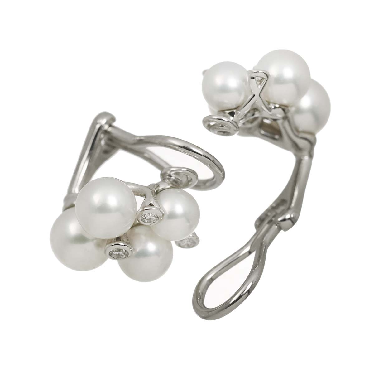Akoya Pearl 6.0-4.7mm Diamond Earrings Clip on 18K WG 750