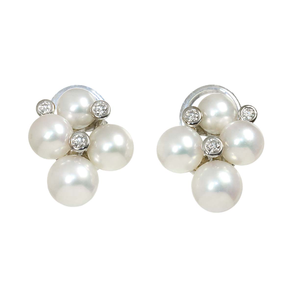 Akoya Pearl 6.0-4.7mm Diamond Earrings Clip on 18K WG 750