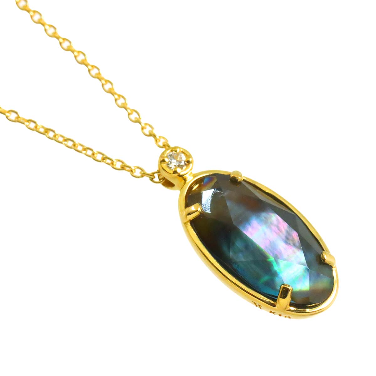 Blue Topaz MOP Diamond Necklace 18K Yellow Gold 750