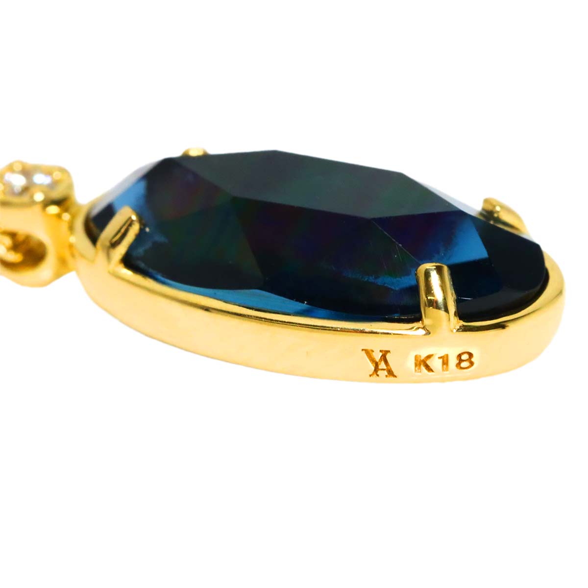 Blue Topaz MOP Diamond Necklace 18K Yellow Gold 750