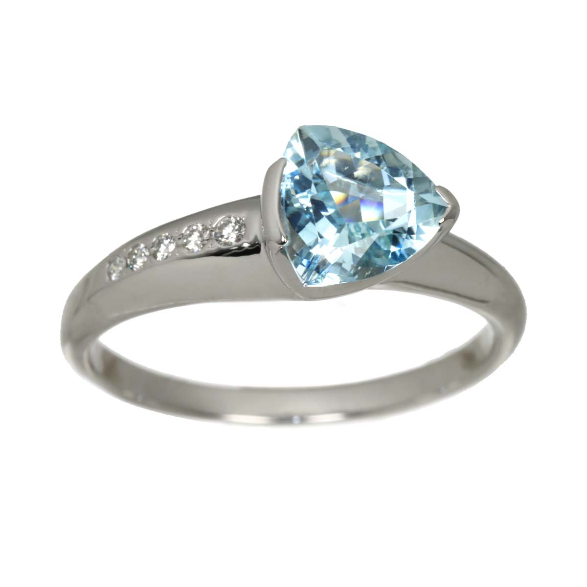 Aquamarine Diamond 0.04ct Ring 18K WG 750 Size8.75(US)