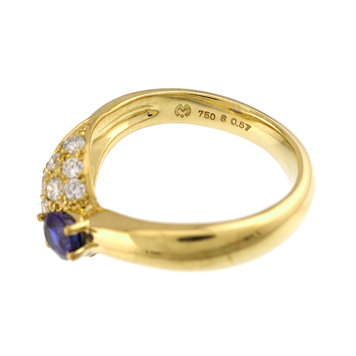 Sapphire 0.57ct Diamnd 0.42ct Ring 18K YG Size6.5-6.75(US)